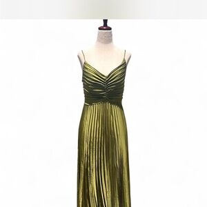 Petal & Pup Olive Green Pleated Maxi Dress